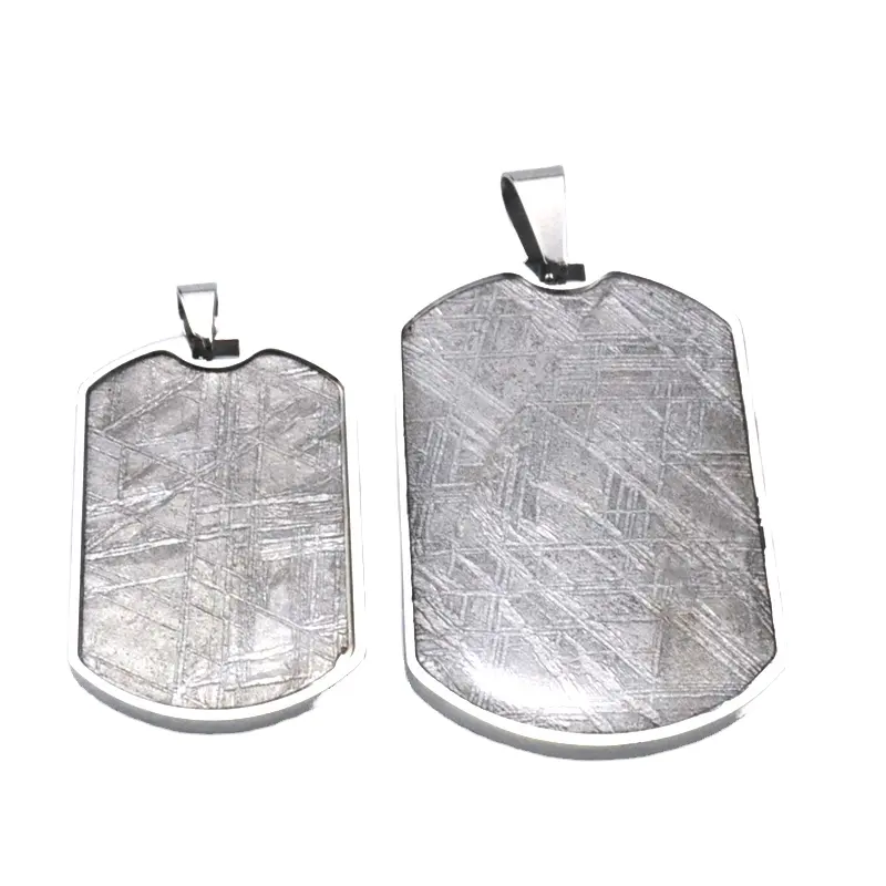 Custom Logo Mens Shield Shaped Stainless Steel Pendant With Muonionalusta Iron Meteorite Inlay