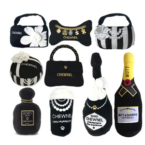Luxury Designer Black KOKO Chewnel Styles Dog Plush Toys Handbag Bone Ball Shape Custom Pet Stuffed Squeaky Toys