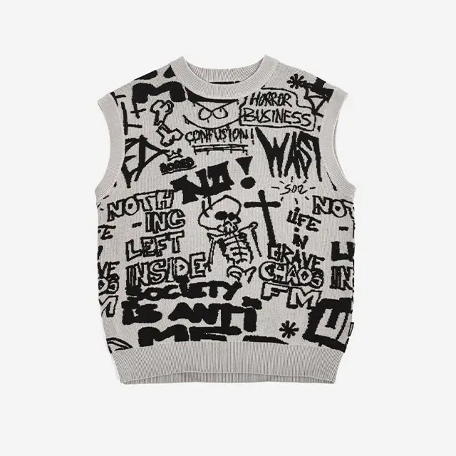 Wholesale Customized Cotton Knitwear Man Jacquard Knitted Pullover V Neck Sleeveless Men Sweater Vest