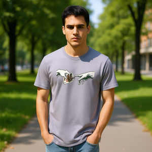 T-shirt The Creation gris avec imprimé artistique, vêtements décontractés unisexes - Product Image 3