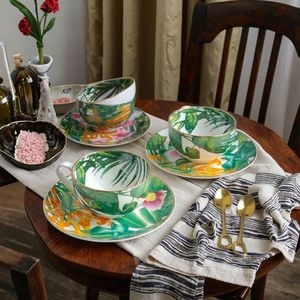 Wholesale Luxury <b>Bone</b> <b>China</b> Dinnerware <b>Sets</b> Luxury Tropical Rain Forest Design Round Dishwasher-Safe Plates for Home Use - Product Image 1