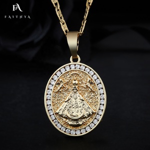 FP1042 Faithya bellamente tallado a mano 18K chapado en oro 5A Rhinestone religioso Saintess Little Angel medalla colgante - Product Image 1