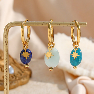Orecchini Pendenti in Acciaio Inossidabile Placcato Oro 18K con Pietra Naturale, Resistenti all'Acqua e all'Ossidazione, per Donne - Product Image 6