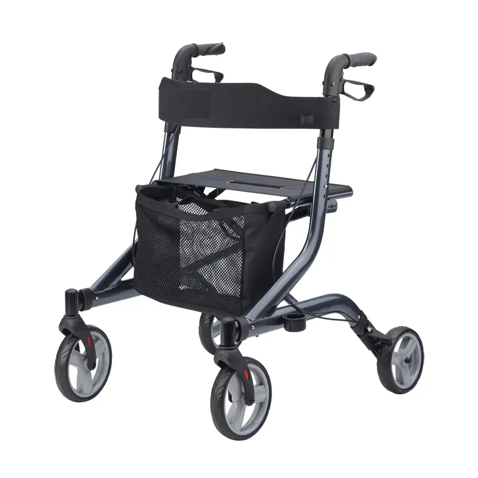 Mobiliteitshulpmiddelen Ouderen Gebruiken Medische Aluminium Opvouwbare Rollator Met Stoel En Grote Wielen