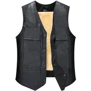 New winter leather vest leather jacket Korean slim motorcycle leather vest plus fleece short for men