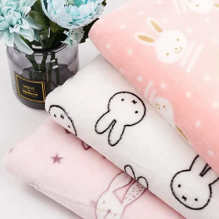 Cute cartoon rabbit pattern flannel children's print fabric for pajamas or blanket