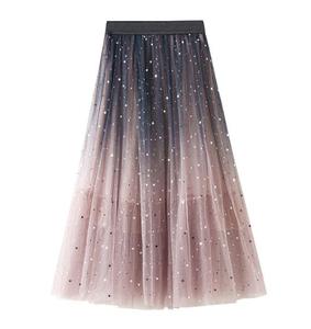 Ecowalson Jupe <span class=keywords><strong>tutu</strong></span> en maille à sequins étoiles féeriques pour femmes Jupe longue en tulle brillante à taille élastique - Product Image 3