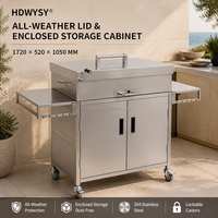 Chariot de barbecue commercial en acier inoxydable avec armoire intégrée et réglage de la hauteur par manivelle, pour fumoir à charbon
