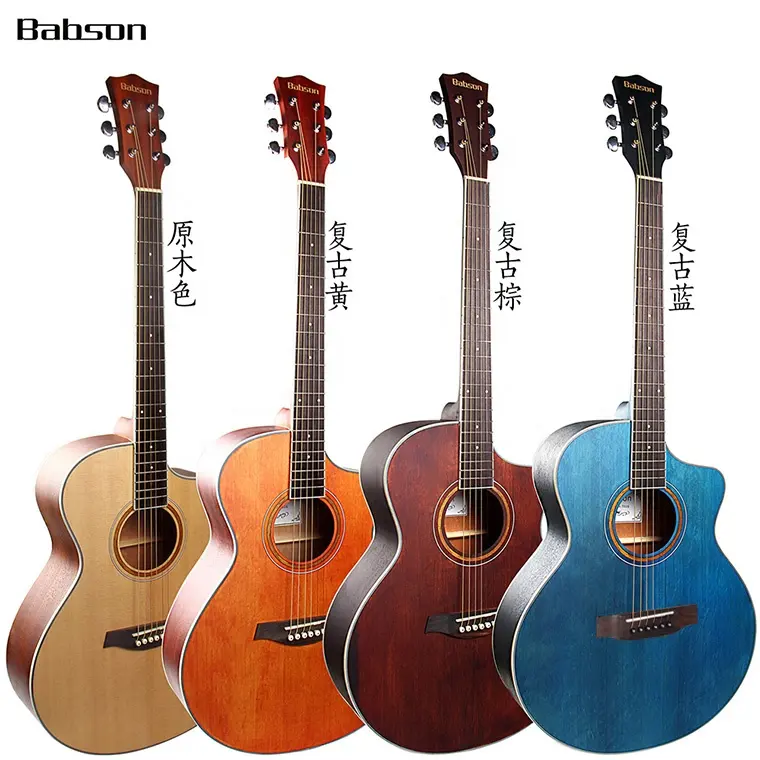 JFボディマットサテン中国工場6弦格安高品質カスタムブランドロゴトラベルサイズペダル付きアコースティックギター