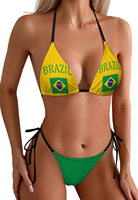 Ensemble de bikini personnalisé avec drapeaux de football nationaux du Brésil 48, design personnalisé pour femmes, string transparent sexy, maillot de bain deux pièces, maillot de bain de plage tendance
