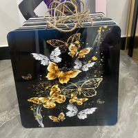 Nouvelle Décoration Murale Moderne : Art Mural Sculpté Sans Cadre en Porcelaine, Motif Papillon et Fleurs Nordiques, avec Cristaux et Cordes