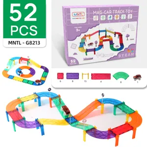 MNTL Wholesale 52pcs Car Race Track Magnetic Tiles Kids Educational Car Racing Track Magnetic Tiles Toys For Kids