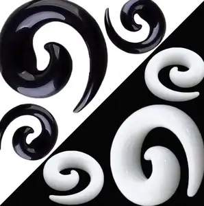 Queena Akrilik Hitam Telinga Putih Spiral Taper Plug Gauge Anting-Anting Swirl Tandu Telinga Menggunakan Mesin Expander Piercing Perhiasan