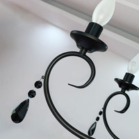 Lustre en fer noir avec bras courbes et cristaux, suspension simple pour salon, salle à manger, chambre à coucher