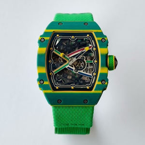 Montre squelette de luxe légère de 7,8 mm à mouvement automatique, boîtier en fibre de carbone verte, bracelet respirant, style décontracté et sportif - Product Image 1