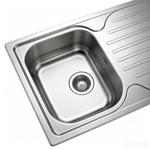 Fregadero de un solo seno empotrable de acero inoxidable SUS304 de grado alimenticio, acabado mate cepillado, con drenaje horizontal completo y paralelo - Product Image 4
