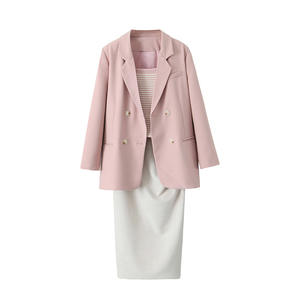 Conjunto de traje para mujer de talla grande Runqi, falda y chaleco de color liso en crepé, estilo ajustado, color rosa, N8235 - Product Image 2