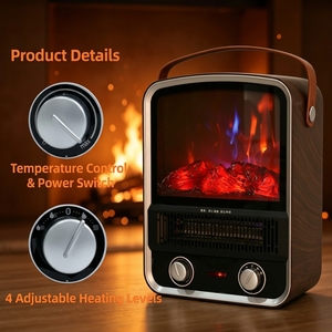 Cheminée électrique portable 2000W 10-19k BTU/h, effet de flamme réaliste, chauffage rapide, poêle autoportant pour la maison, salon - Product Image 2