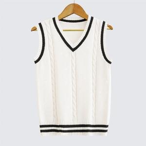 Chaleco sin mangas de punto azul DF22, blanco con ribete negro, cuello en V, informal, transpirable, para todas las estaciones, venta al por mayor. - Product Image 2