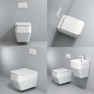 Inodoro de Pared de Estilo Medio Oriente, Lujoso, Dorado, Electrochapado, Cuadrado, de Cerámica, para Decoración de Palacios - Product Image 6