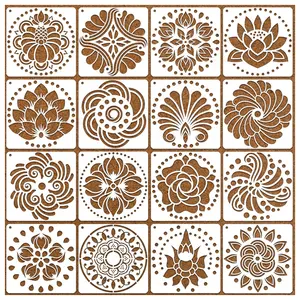 16 Pack 6 Inch Reusable Mandala Flower Stencils for Painting DIY Decorative Lotus Stencil Template