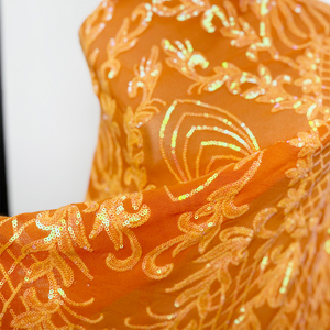 Tissu en maille tricotée extensible <span class=keywords><strong>4</strong></span> directions, motif pailleté 3mm orange vif, dégradé scintillant, pour robes de mariée et de filles, vente en gros - Product Image 2