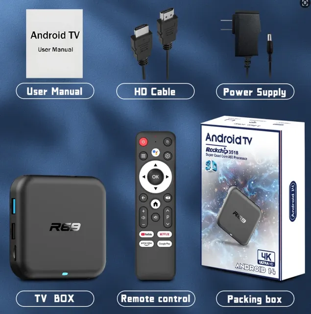 R69-1 Rk3518 Tv Set-top Box Android 14 Dual-band for Wifi 4K Hd Player Built-in Iptv Nf Ott Streaming Media Player