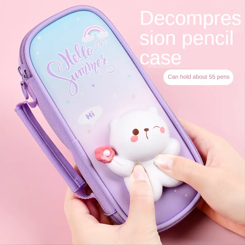 Cartuchera 3D tavşan Pencase kırtasiye çocuk Cartucheras Penbag kız kalem kutusu karikatür dekompresyon fidget oyuncak