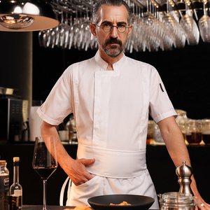 Nuova moda cafè Bar cameriere cameriere abbigliamento da lavoro cappotto da <span class=keywords><strong>Chef</strong></span> camicia da uomo vestito estivo <span class=keywords><strong>Manager</strong></span> ristorante Cook uniforme <span class=keywords><strong>Chef</strong></span> - Product Image 6
