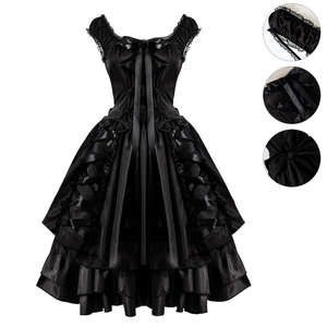 Vestido Gótico Vintage Clásico Negro en Línea A para Mujer, Disfraz de Cosplay con Encaje en Capas, Estilo Lolita Gótica, Disfraz de Halloween de Poliéster para TV y Cine - Product Image 2