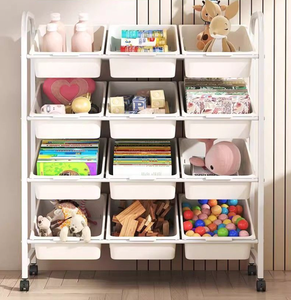 Organizador de Juguetes Móvil de Múltiples Niveles, Estantería de Almacenamiento de Gran Capacidad para Sala de Estar con Clasificación de Objetos Diversos, Color Crema - Product Image 2