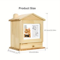 Urne funéraire moderne en bois de pin pour animaux de compagnie (chats et chiens) avec empreinte de patte et photo, pour cendres commémoratives