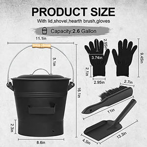 Juego de Accesorios para Chimeneas con Cubo para Cenizas, Incluye Pala, Cepillo de Mano, para <span class=keywords><strong>Chimenea</strong></span>, Fogata, Estufa de Leña, Cubo de Metal para Cenizas de 10 L - Product Image 6