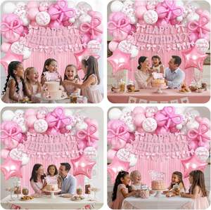 Décorations de ballons d'<span class=keywords><strong>anniversaire</strong></span> nœud rose, ballons nœud rose, bannière Joyeux <span class=keywords><strong>Anniversaire</strong></span>, décoration de gâteau pour baby shower et enterrement de vie de jeune fille - Product Image 6