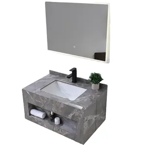 Light Luxury Wall Mounted Marble Sintered Stone Bathroom Vanity Wash Basin Cabinet With Mirror