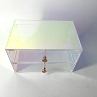 Organisateur de maquillage en acrylique arc-en-ciel moderne personnalisé, conteneurs empilables avec 2 tiroirs, boîte de rangement cosmétique colorée irisée