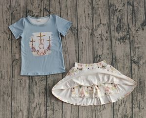 Ensemble 2 pièces décontracté pour petites filles, T-shirt imprimé lapin de Pâques et jupe-short respirante, nouvelles créations pour enfants - Product Image 4