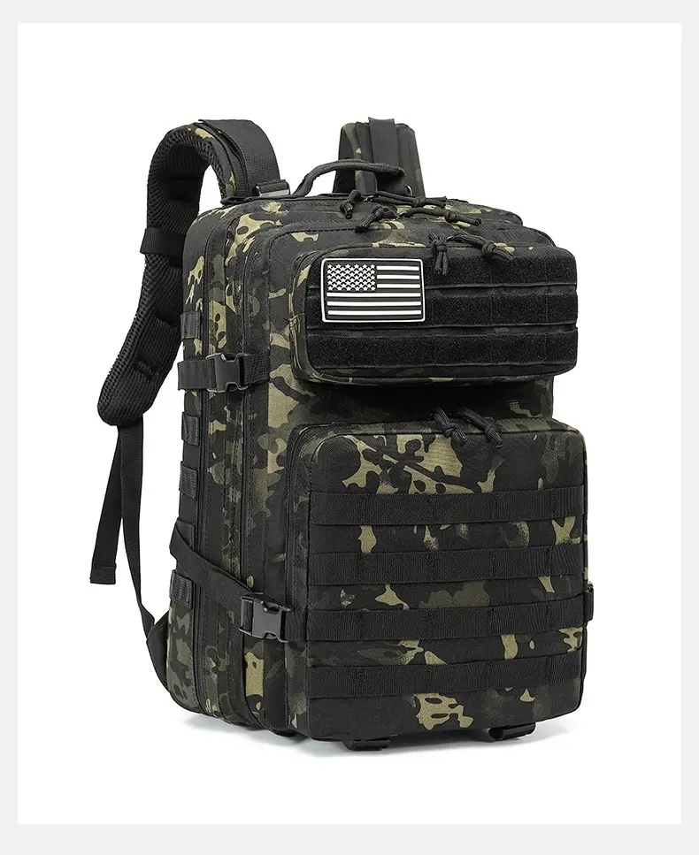 Ransel tahan air untuk berkemah, tas punggung tahan air 45l, tas punggung berkemah, perlengkapan taktis tugas berat, ransel Hiking Camo Oxford