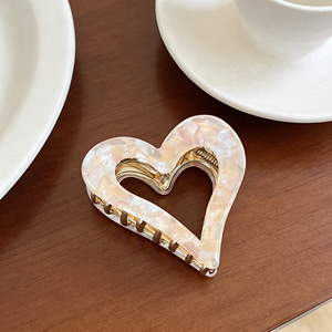 Kore Tarzı Oymalı Tasarım Çift Katmanlı Tatlı Kalp Şeklinde Toka Kadınlar ve Kızlar İçin Saç Aksesuarları - Product Image 3