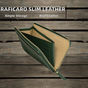 [RafiCaro] Portefeuille court unisexe en cuir véritable, grande capacité, 23 poches, convient aux billets dépliés, compact, 18 cm, fin, avec fermeture éclair - Product Image 2