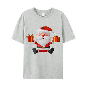 Camiseta Navideña Personalizada al por Mayor en China, 100% Algodón, Holgada, Unisex, de Manga Corta con Estampado de Papá Noel y Reno - Product Image 5