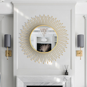 <span class=keywords><strong>Grand</strong></span> <span class=keywords><strong>miroir</strong></span> mural avec cadre en métal <span class=keywords><strong>rond</strong></span> décoratif pour la décoration de la maison, salon - Product Image 2