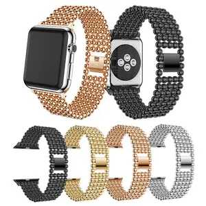 Edelstahl armband für Apple Watch 40mm 44mm 38mm 42mm Gürtel Armband Zubehör 5 Perlen Metall Uhren armband