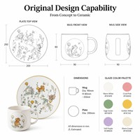 Ensemble de vaisselle en porcelaine avec tasses à café en céramique motif lapin mignon, série Graffiti Garden, assiettes 11oz, logo personnalisé, pour la maison et les cadeaux, vente en gros
