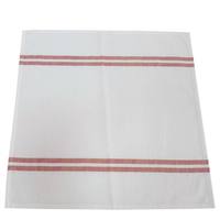 Serviette de table rayée 100% coton, aspect lin blanc, avec rayure bordeaux
