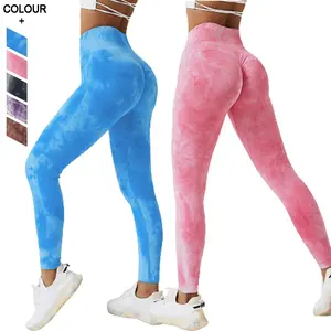 Celana Legging Wanita, Pakaian Aktif Wanita, Mulus Tie Dye, Legging Pinggang Tinggi, Mengerut, Latihan Kebugaran, Yoga, Celana Legging