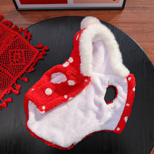 מעיל חם לכלבים וחתולים עם נקודות פולקה, מעיל שרפה עם טבעת D, תלבושת חורף אדומה וחגיגית לכלבים קטנים וחתולים - Product Image 2