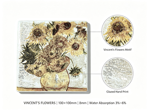 Azulejo de Cerámica con Diseño Floral de 100x100mm, Impreso a Mano, Motivo de Flores Coloridas para Revestimiento de Cocina - Product Image 4
