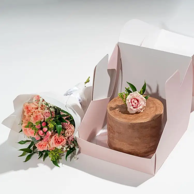 Groothandel Roze Bruiloft Gunst Ontwerpen Ronde Cilinder Vierkante Verpakking Voor 10 12 "Inch Tall Cheese Cake Papier Doos Met clear Window