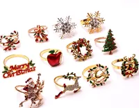 Anéis de guardanapo de aço inoxidável criativo, anéis de guardanapo de natal do desenho animado dourado